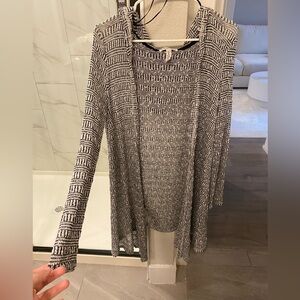 White & Black Printed Knit Long Cardigan